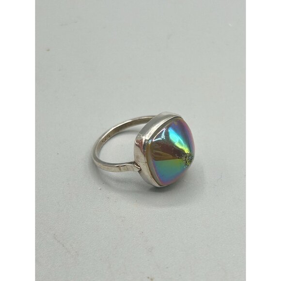Vintage Sterling Silver 925 Ring with Iridescent Gemstone Size 7.5 - Picture 3 of 9